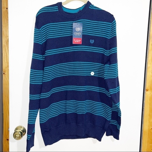 Chaps Original Crewneck Striped Cotton Sweater New - Picture 1 of 4